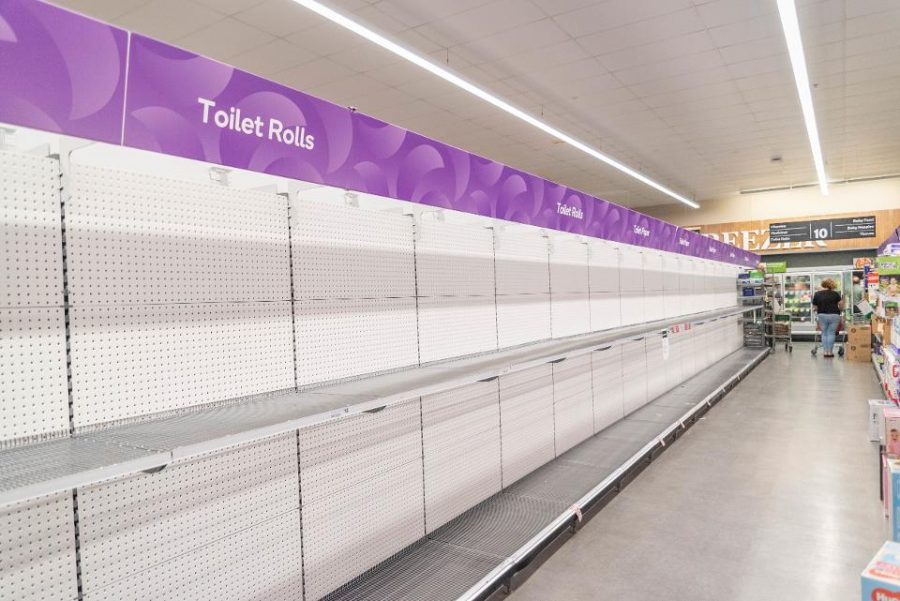 Toilet paper shelves empty at a store. Photo courtesy of Getty Images. 



