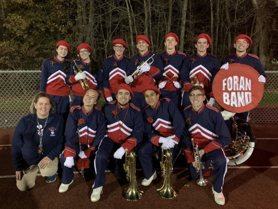 Pictured+are+the+Foran+band+seniors+after+their+marching+band+performance+on+senior+night.