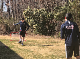  Foran Students Ben and Sam Cogan  playing soccer in their garden due to the pandemic restrictions. Photo courtesy of Kevan Cogan.
