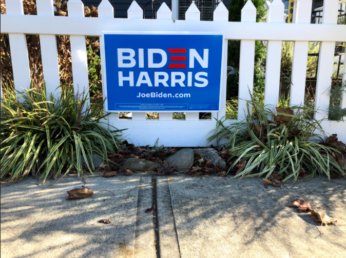 Local Milford Residents supporting President Elect Biden with a yard sign. Photo Courtesy: Alex Velez. November 10, 2020