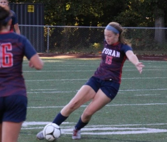 Take the Shot! Anna Byers takes a shot on goal during her senior season. Photo courtesy of Kathryn Dennis, October 29, 2020.