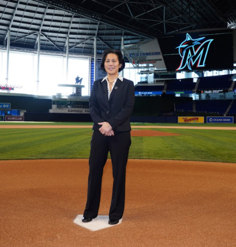 Kim Ng has been a part of Major League Baseball for the last three decades. Ng is pictured at the Marlins stadium. Photo Courtesy of Joseph Guzy, via Associated Press. Reprinted with permission. 