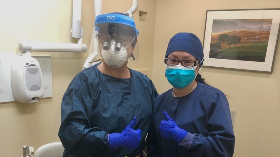 In Practice: Dental Hygienists sporting updated Personal Protective Equipment as a precaution against coronavirus. Photo Courtesy: Bethany Ayoub, January 18, 2021.