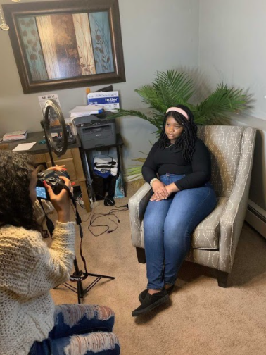 Modelling Headbands: Garcia and her model posing for pictures at a shoot for her website, November 1, 2020. 