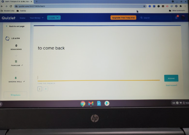 Quizlet can be a useful resource to help learn vocabulary in any language. Photo Courtesy: Ivy Glidden, February 22, 2021.