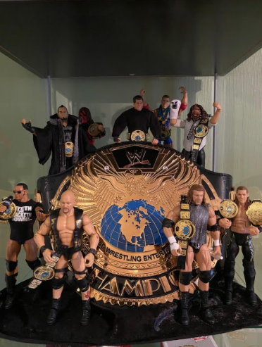 “Goldie” : This collection is made up of figures and the belt based around the WWF championship that was dubbed “Goldie” by many wrestling fans. Photo Courtesy David Cogan. January 12, 2021.