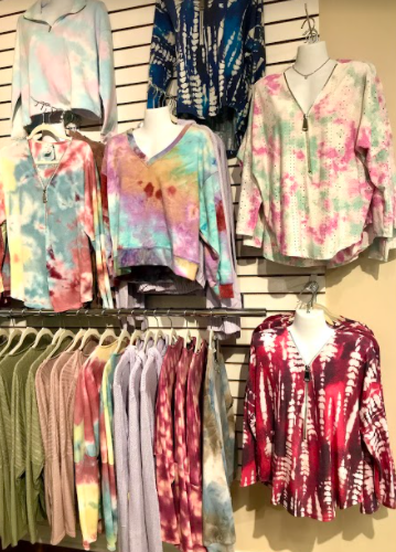 Trendy Tie-Dye: Pictured above is a bunch of Tie-Dye pieces in Material Girls in Orange, CT. Photo courtesy: Michelle Viesselman, February 23, 2020