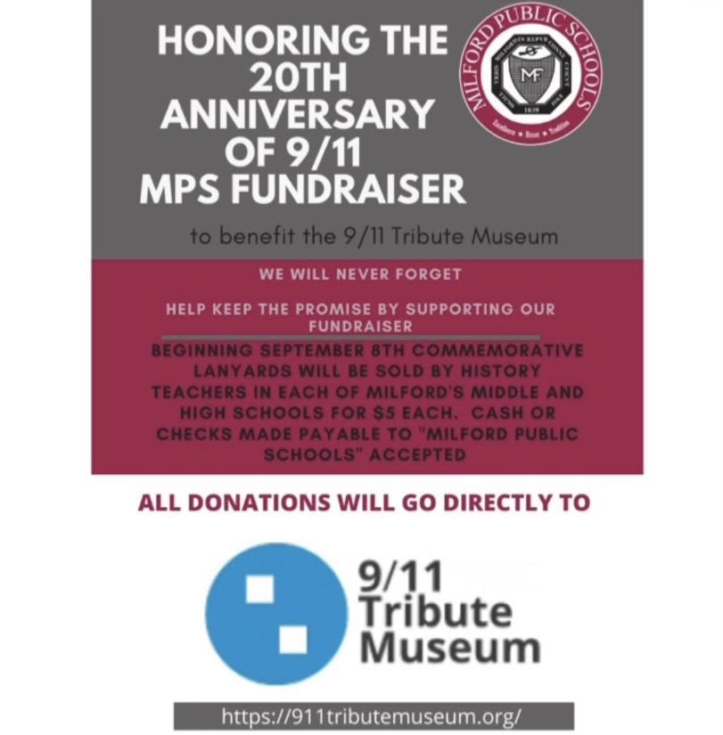 Honoring the 20th Anniversary of 9/11: 9/11 Tribute Museum and lanyard fundraiser information. Photo courtesy: Rachel Rowley, September 2, 2021