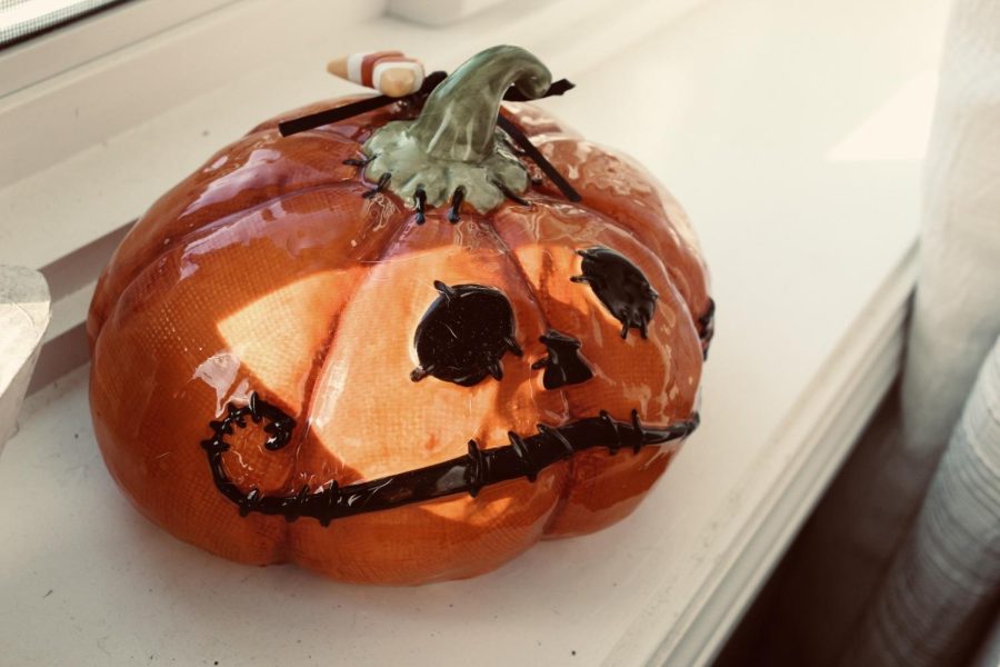 A Spooky Sight: A ceramic Jack-O-Lantern decoration meant to last for many Octobers. Photo Courtesy: Jack Godek, September 30, 2021.