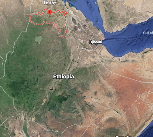 Rebel Territory: The Tigray Region highlighted within a map of Ethiopia.