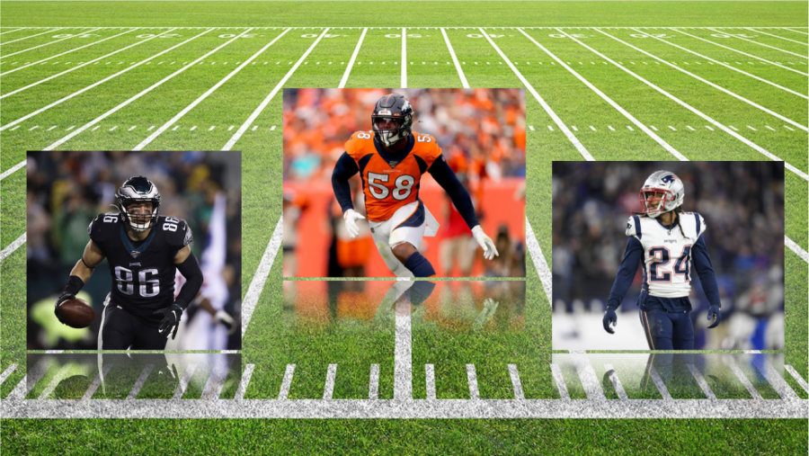 Faces of the NFL: Zach Ertz, Von Miller, and Stephon Gilmore.