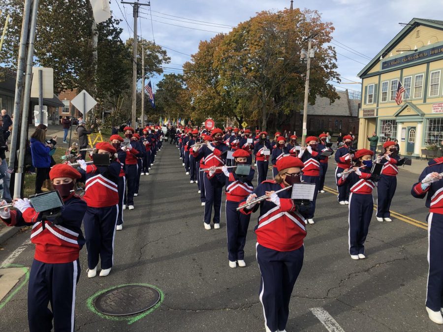 
Marching with Pride: The Foran band marching in a parade showing their lion pride. Photo courtesy: Ms. Jessica Turner December 8, 2021.