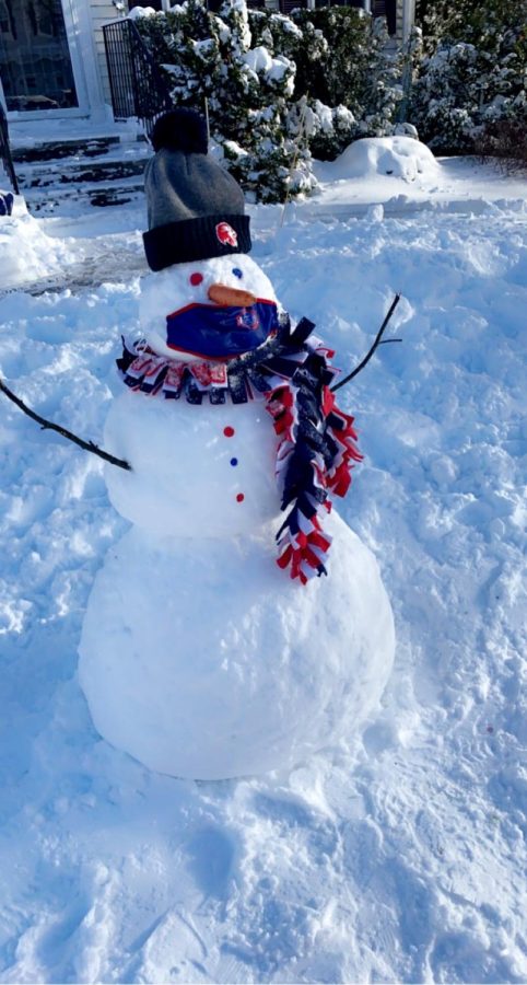 Snowman Challenge:  Snowman created by Luci Cappello, Mallory Janik, Samantha Lavallee, and Reese Jasminski during a contest run by the Mane Street Mirror. 