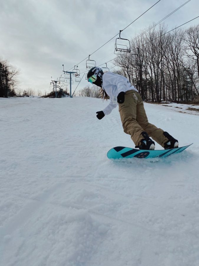 Hitting the Slopes: Junior Luciana Cappello enjoys the day snowboarding at Powder Ridge Mountain in Connecticut. Photo Courtesy: Mallory Janik, February 26, 2021. 