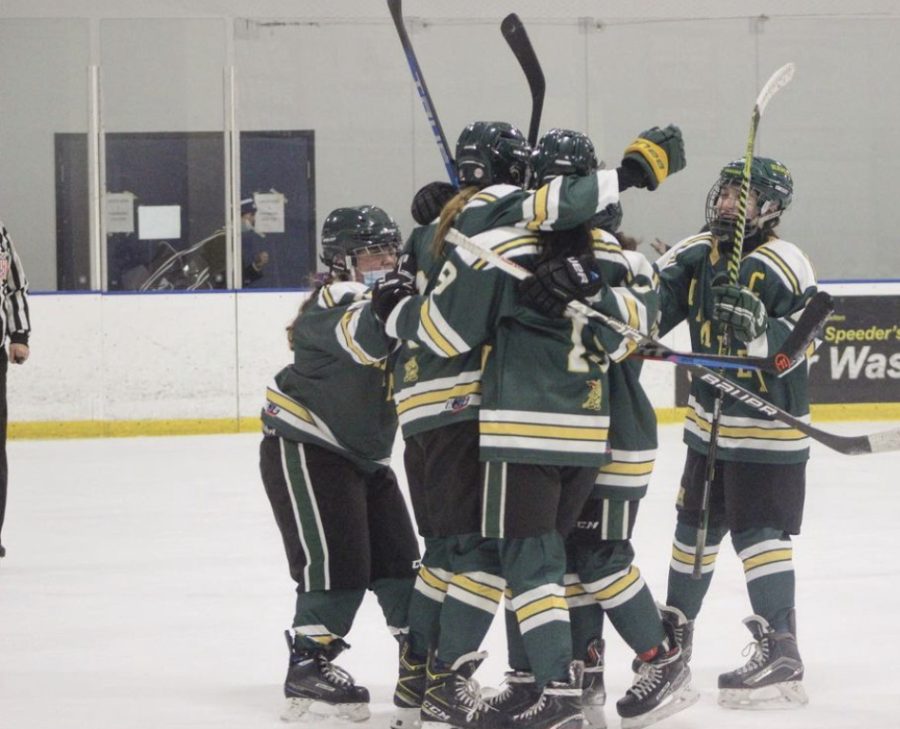 Team Hug: Girls ice hockey scores a goal. Photo courtesy: hamdengirlshockey Instagram, December 18, 2021.