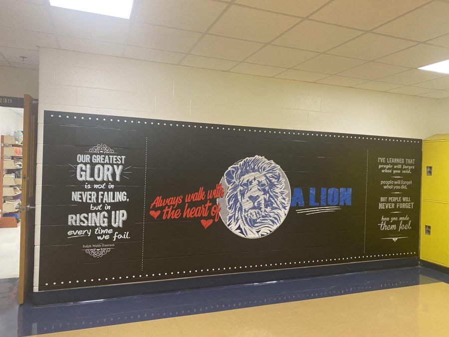 Out With the Old, In With the New: Inspirational quotes replace the familiar lions outside the Lit Center.