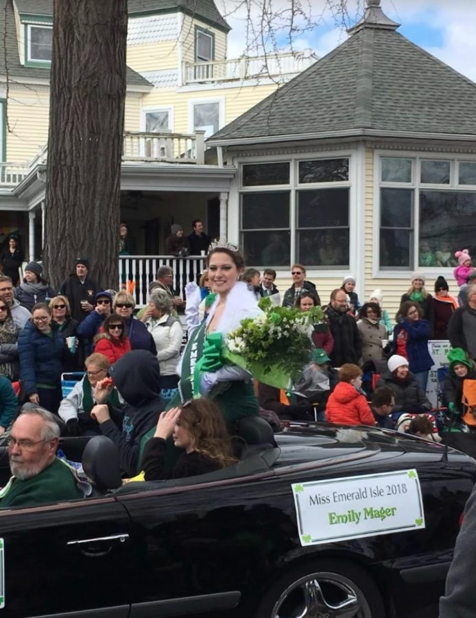 Miss Emerald Isle Emily Mager: Miss Emerald Isle  in the St. Patricks Day Parade: Photo courtesy: Diana Mager, March 17, 2018.
