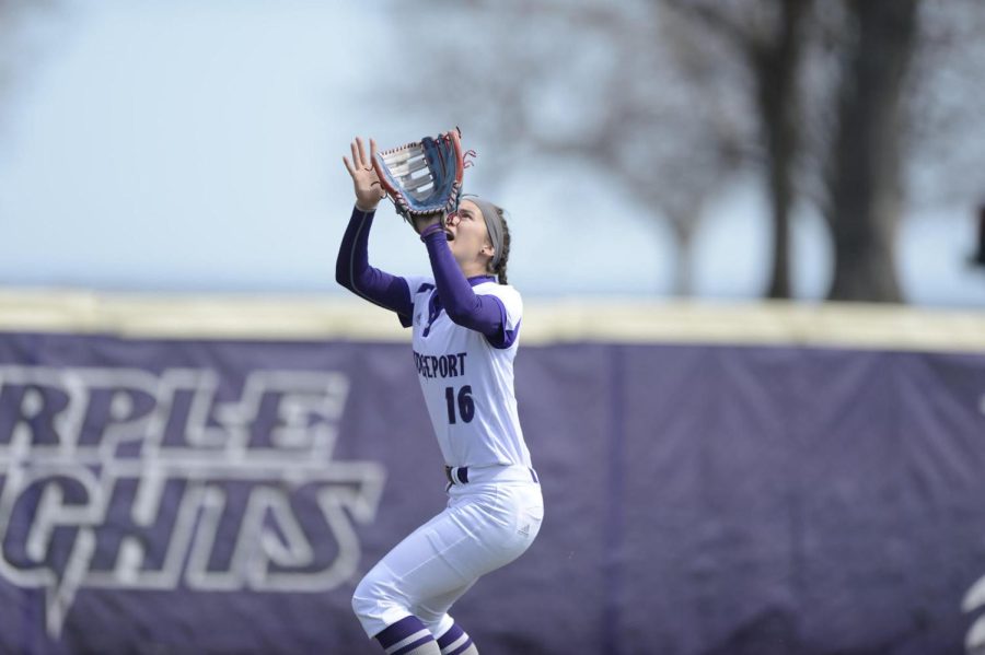 Former Softball Athlete: Ms. Abbigail Blanchard during one of her college softball games. Photo courtesy: Shoj (media specialist from UB,  April 2019. 