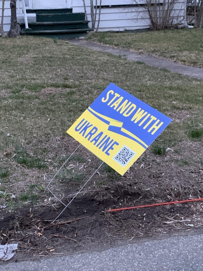 Posters such as this one have been displayed all across Milford in an effort to raise awareness for the war in Ukraine.
