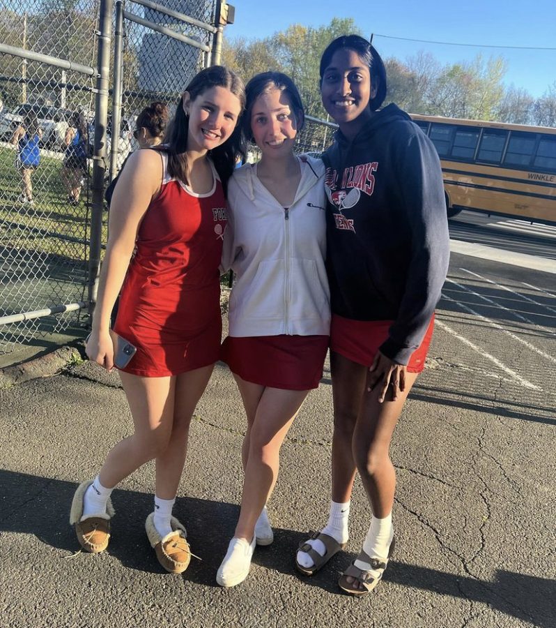 Coming to a close: Senior night marks the end of the season. (Left to Right) Seniors Bridget Kiernan, Olivia Connelly, and Veda Lakkamraju pose together, May 11, 2022.
