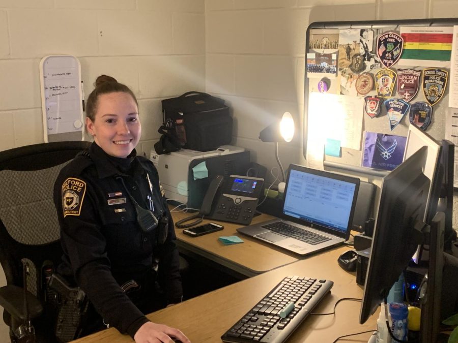 Officer Kish: Taking on her new SRO role at Foran High School, April 29, 2022. 