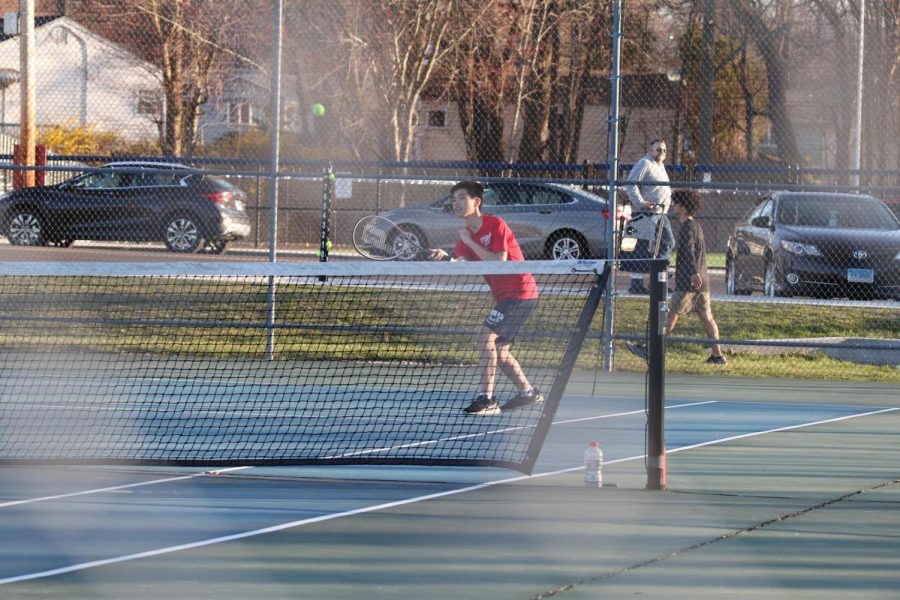 Richard A. Herman Memorial Tennis Courts: Deven Dai playing on Foran home courts, May 10, 2022.

