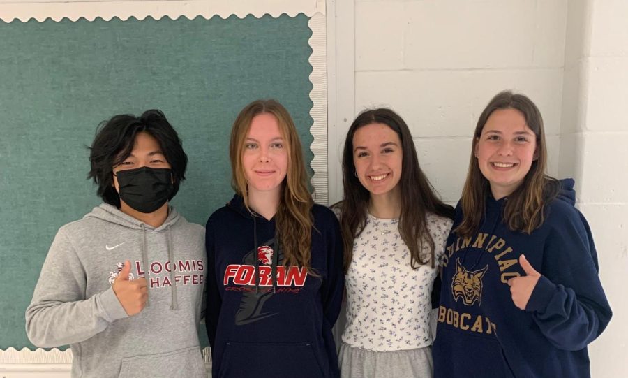 Senior Class Officers: Jay Yang, Megan McTigue, Arezoo Ghazagh and Katharine Harrison (left to right), April 28, 2022. 