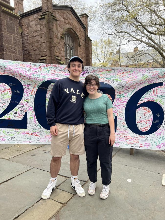Future Bulldogs: David Gaetano and Rylee Tondora smiling as they participate in “Bulldogs Day” and pose in front of  the class of 2026 poster, April 28, 2022. 