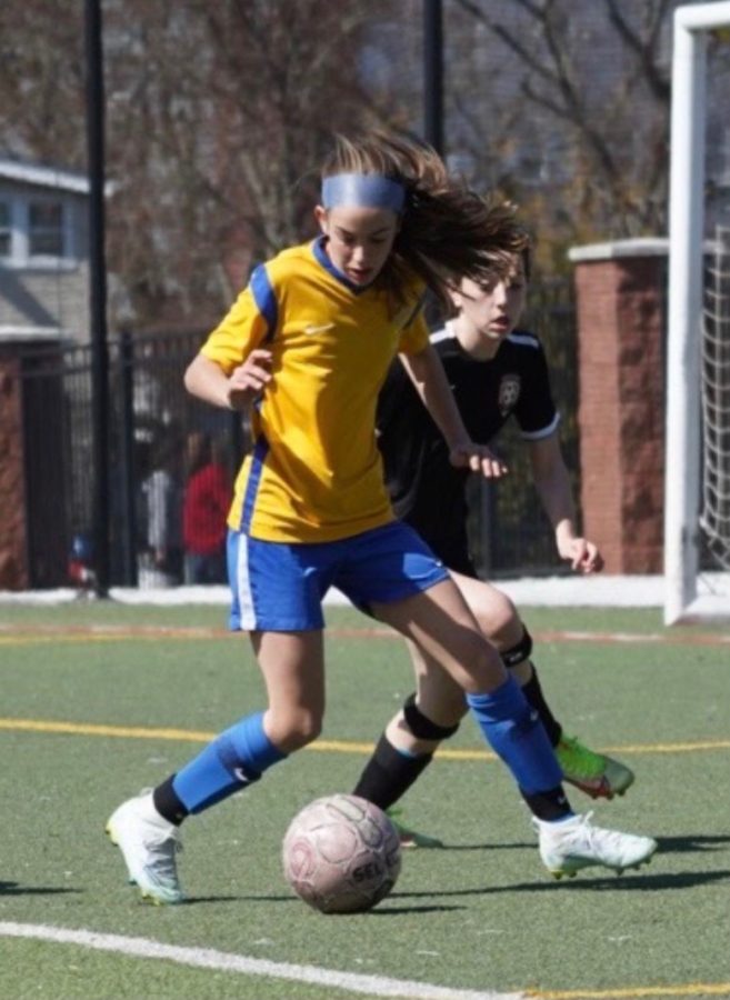 Girls Soccer Star: Daniella Boutote makes a play on the ball during a club soccer game, March 7, 2021.