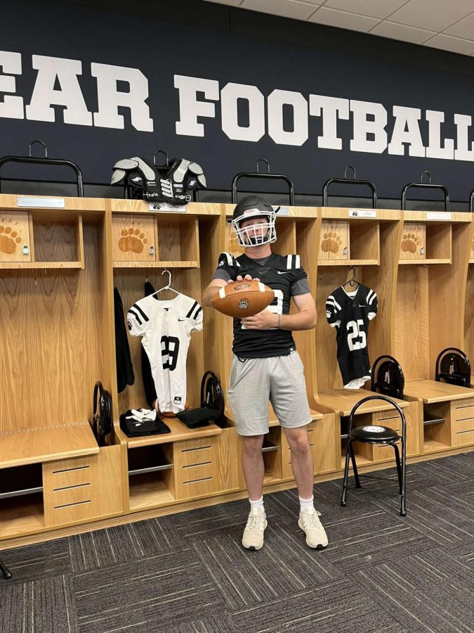 A Glimpse into the Future: Senior Joe Gaetano poses in his future locker room at Bowdoin College after committing to play football, July 7, 2022.