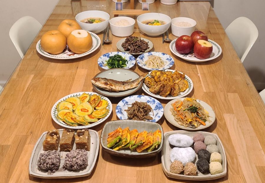 A Traditional Table: A table with many traditional Korean dishes prepared for the Lunar New Year, February 1, 2022.