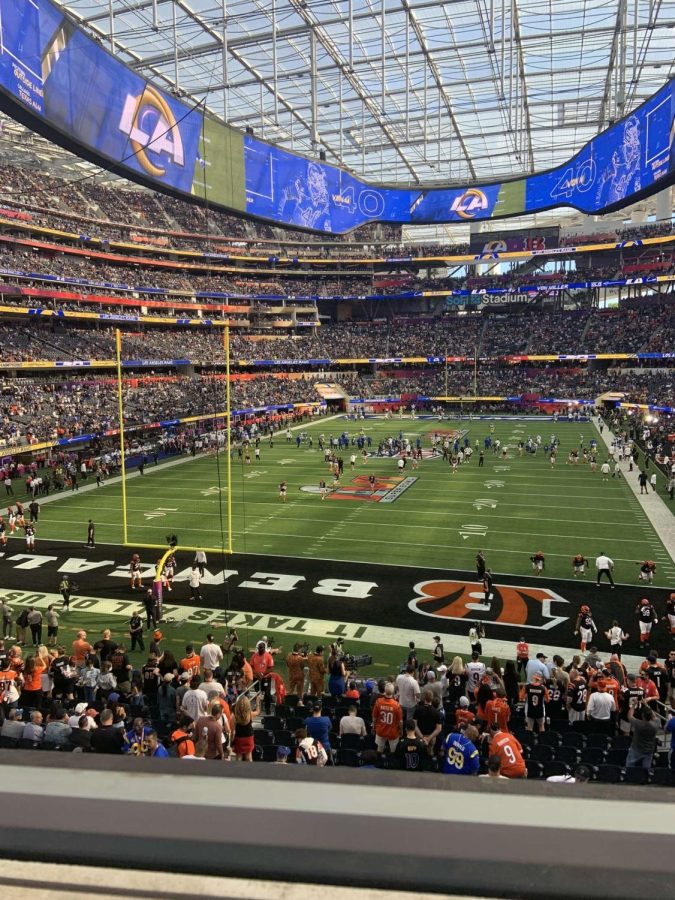 SoFi Stadium: Super Bowl LVI Bengals vs Rams while Evan cheered on for the Bengals, February 13, 2022.