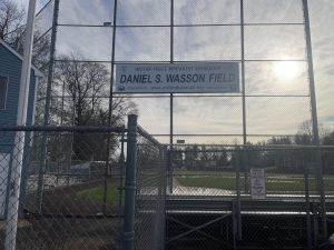 Daniel S. Wasson Field: Banner hanging high in remembrance of Daniel S. Wasson, December 8, 2022. 