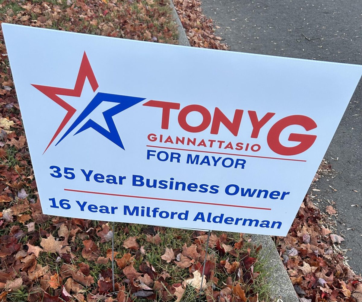 Trust Tony G: Lawn signs around Milford showcase Tony Giannattasio’s qualifications for mayor, October 8, 2023.