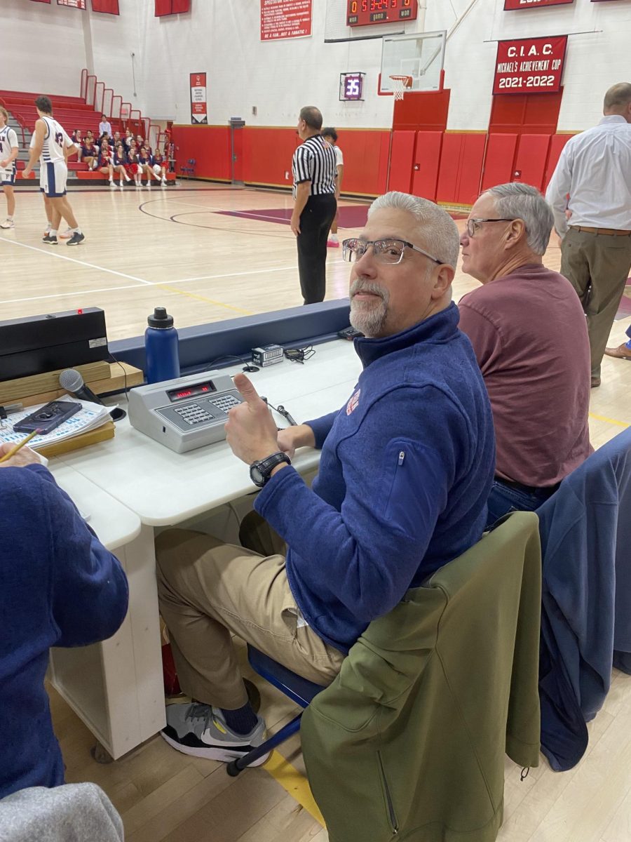 Grillo at Work:  Grillo announcing at the foran boys basketball game. December 14, 2023. 