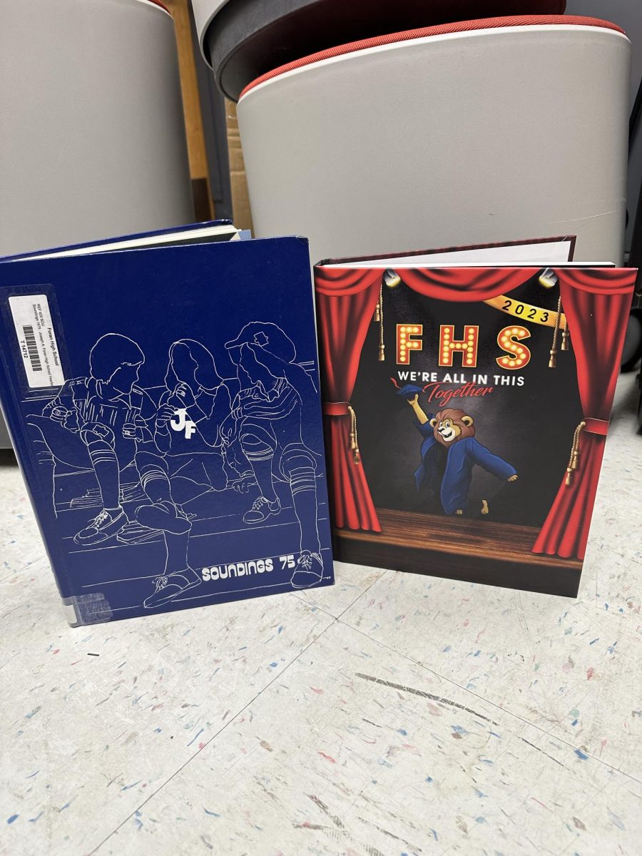 Old vs New: On the left one of Foran’s first ever yearbooks from 1975 to the most recent one of 2023, December 13, 2023. 