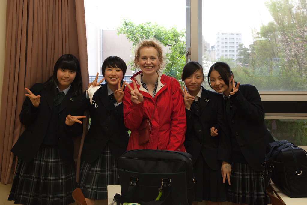 Group Photo: Bradford stands with the students she taught during her time in Japan, 2014.
