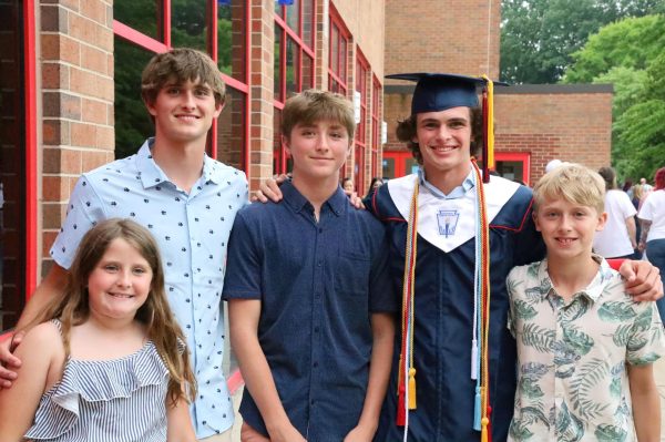 Graduation: Junior Riley Young and his siblings at Liam’s graduation, Lila Young (Far Left), Brayden Young (left), Riley Young (Middle), Liam Young (Right), and Jackson Young (Far right), June 13, 2023.