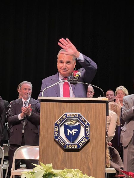 Supporter Wave: Mayor Giannattasio waves and thanks supporters after being sworn in, November 20, 2023. 