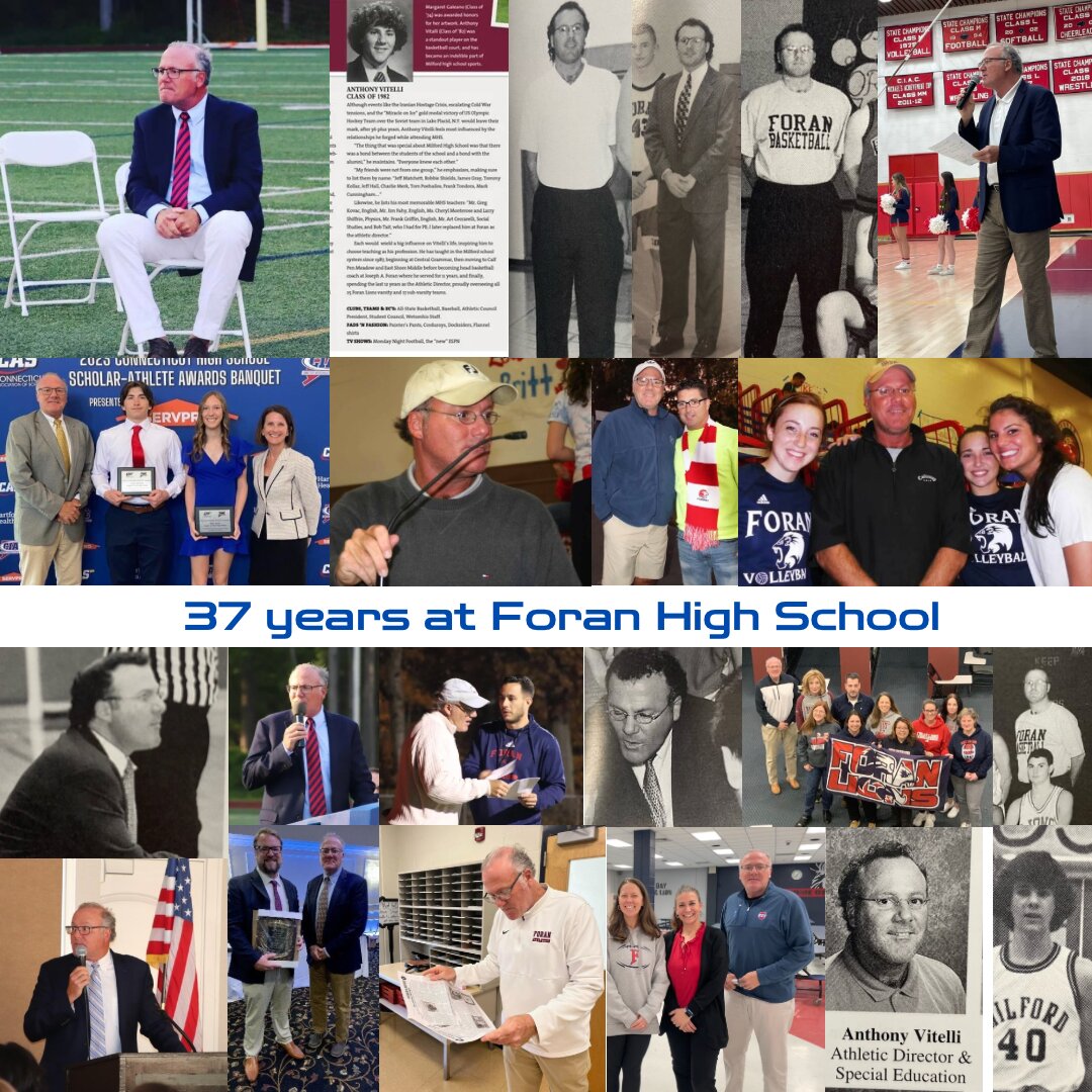 Memory Lane: Taking a look at Mr. Anthony Vitelli throughout the years working at Joseph A. Foran High School. Photo courtesy: Gathered from Foran Booster Club and Yearbooks. 