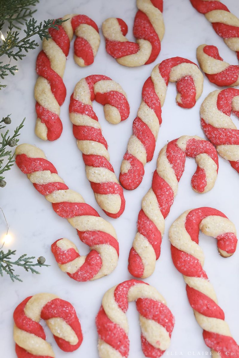 Candy Cane Cookies: Candy cane cookies after being prepped and ready to eat with sparkling sugar, November 16, 2022. Photo courtesy: Ella Claire & Co  