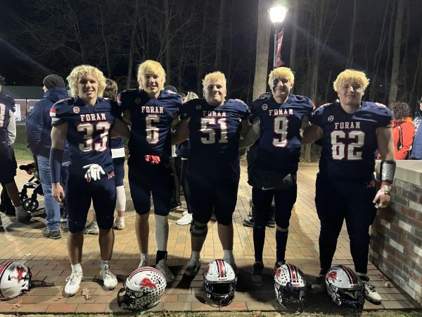 Leading the Pack: (Left to right) Captains Zach Queiroz, Brandon Marschner, Jagger Rees, Joey Gagliardi, and Wyatt Shallis pose for a photo, November 15, 2024. Photo courtesy: Jagger Rees.