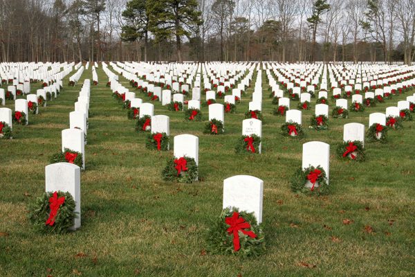 Wreaths across America: Wreaths displayed in front of thousands of graves lined up in unison in portrayal of its honor and pride. December 7th, 2023. Photo Courtesy: Wreath-Across-America Official Website