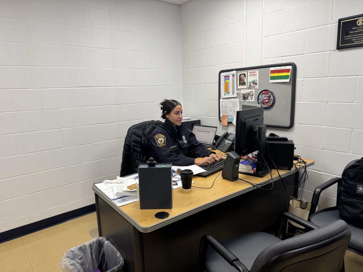 On the Job: Officer Kreitman working in her office, January 31, 2025. Photo courtesy: Ryan Lawrence