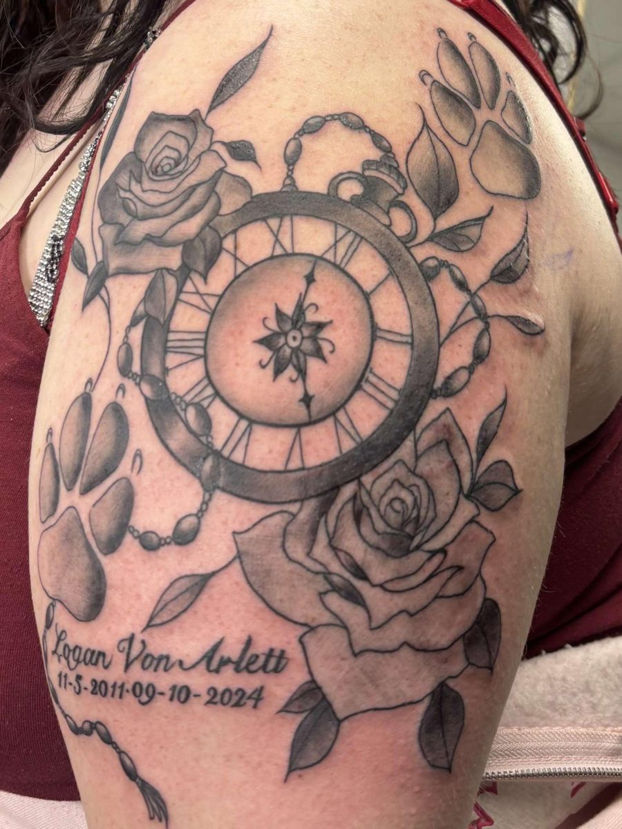 A Tribute to a Furry Friend: Aileen’s tattoo for her dog Logan, who passed away last fall. Feb 5 2025. Photo courtesy: Aileen Mulvihill 

