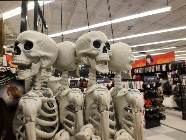 Spooky Skeletons: A group of skeleton props hanging in a Halloween Store. October 7, 2025 Photo Courtesy: Madeline Babcock