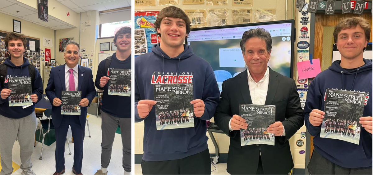 Meet the Mayors: Matthew and Gavin pose with Mayor Giannattasio (left) and Mr. Rich Smith (right) for pictures. October 17, 2025. Photo Courtesy: Lisa Farrell.
