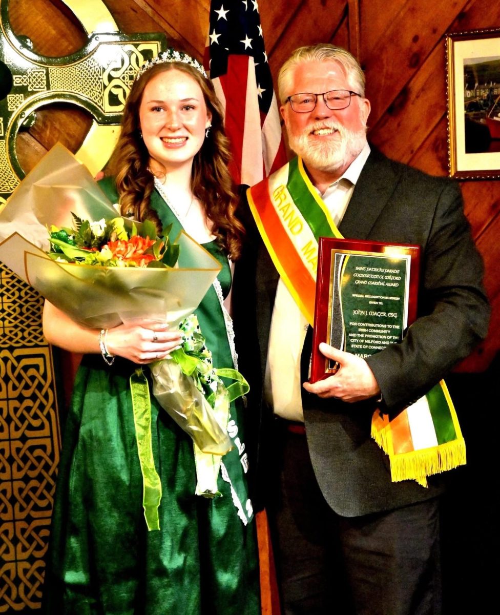 Awardees: Miss Emerald Isle 2026, Callie Morrison (left), and Grand Marshal, John Mager (right), pictured together after the crowning ceremony, March 1, 2026. Photo Courtesy: Ed Reiner 