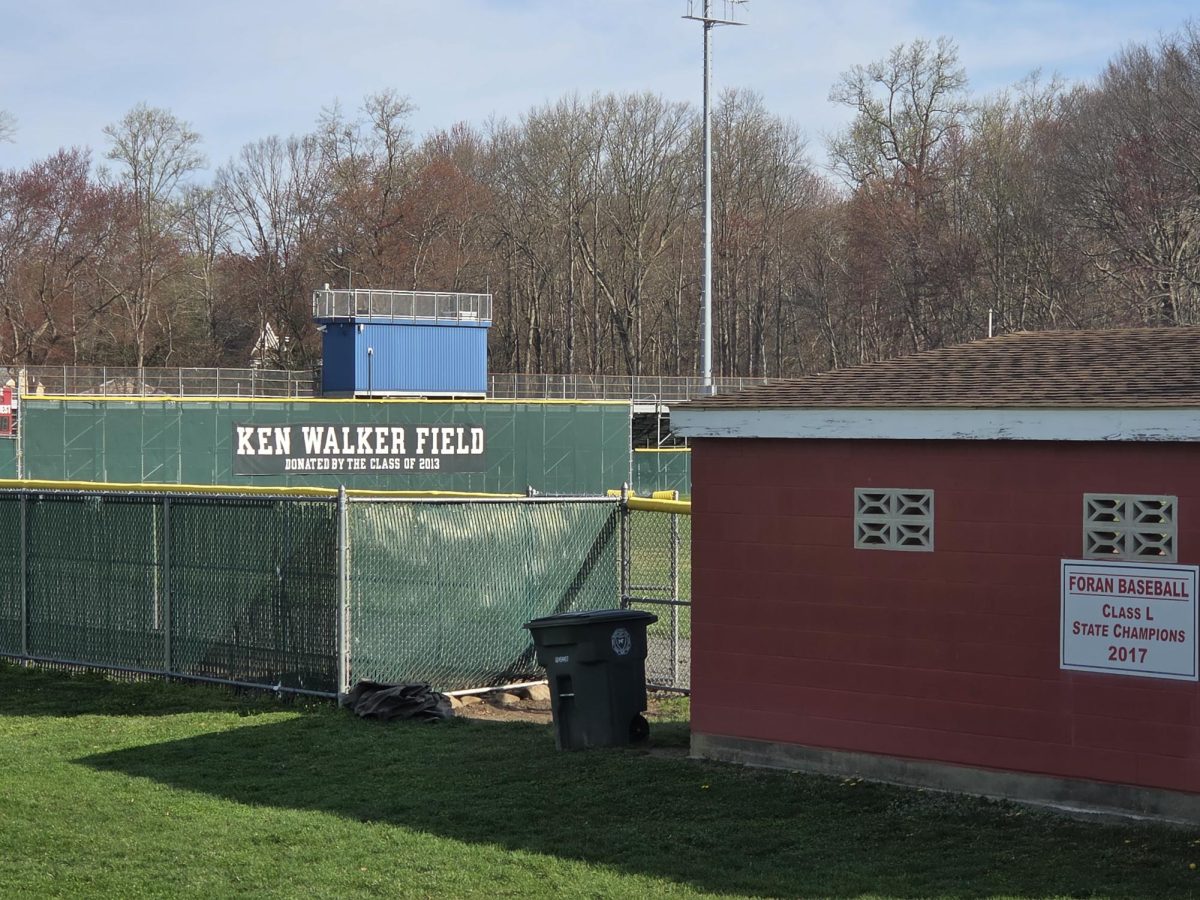 Ken Walker Field: Foran’s baseball field, dedicated to former teacher and football coach, Ken Walker. Walker was a coach and teacher for 38 years with the Milford Public Schools. He coached football, baseball and basketball. April 15, 2026. Photo courtesy: Abby Babcock