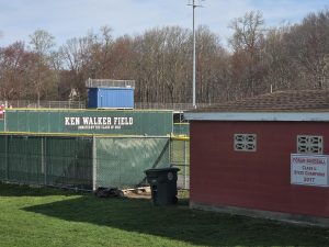 Ken Walker Field: Foran’s baseball field, dedicated to former teacher and football coach, Ken Walker. Walker was a coach and teacher for 38 years with the Milford Public Schools. He coached football, baseball and basketball. April 15, 2026. Photo courtesy: Abby Babcock